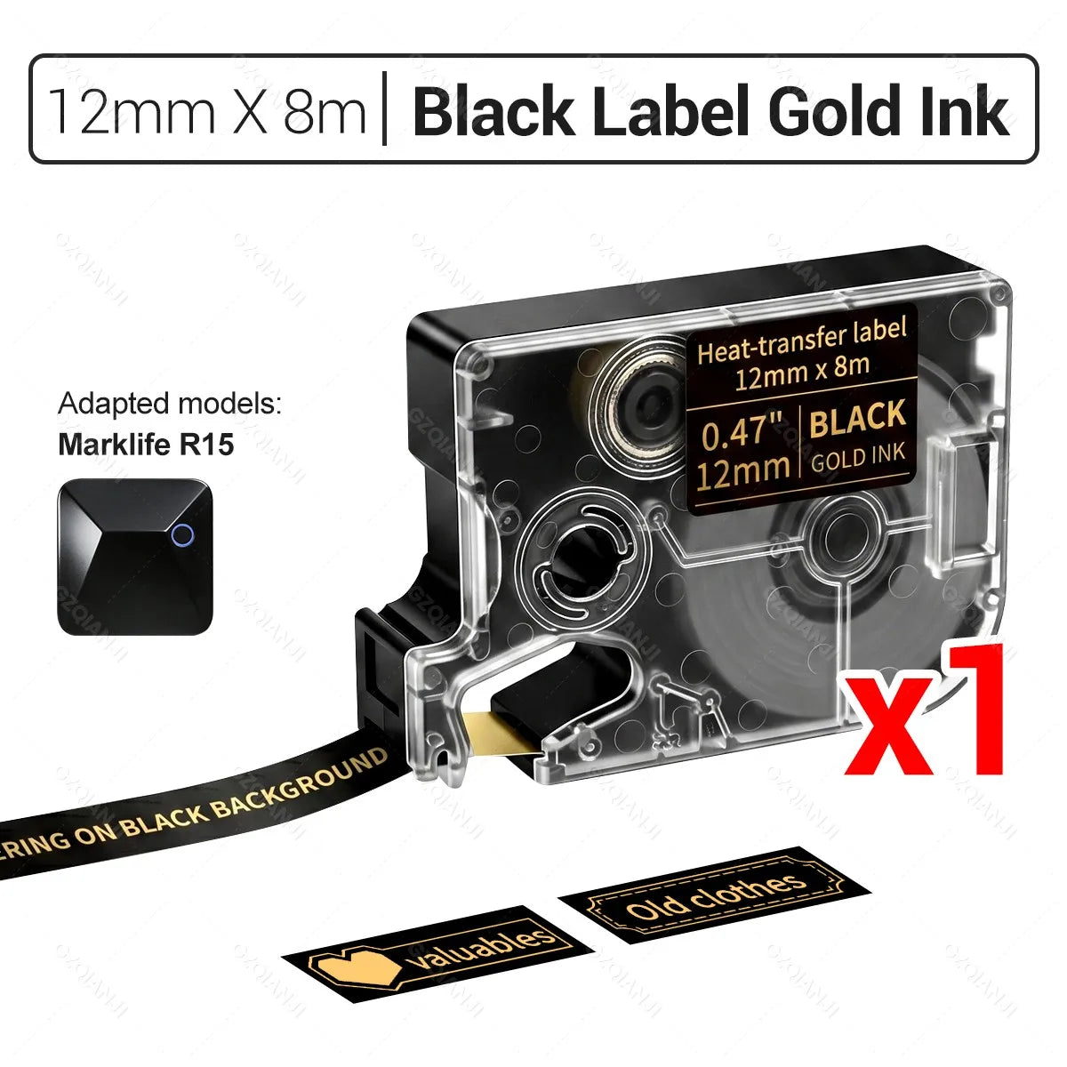 Marklife R15 Satin Ribbon Tape for DIY Crafts & Gift Wrapping Satin Ribbon Tape Nixie Black Sticker-Gold
