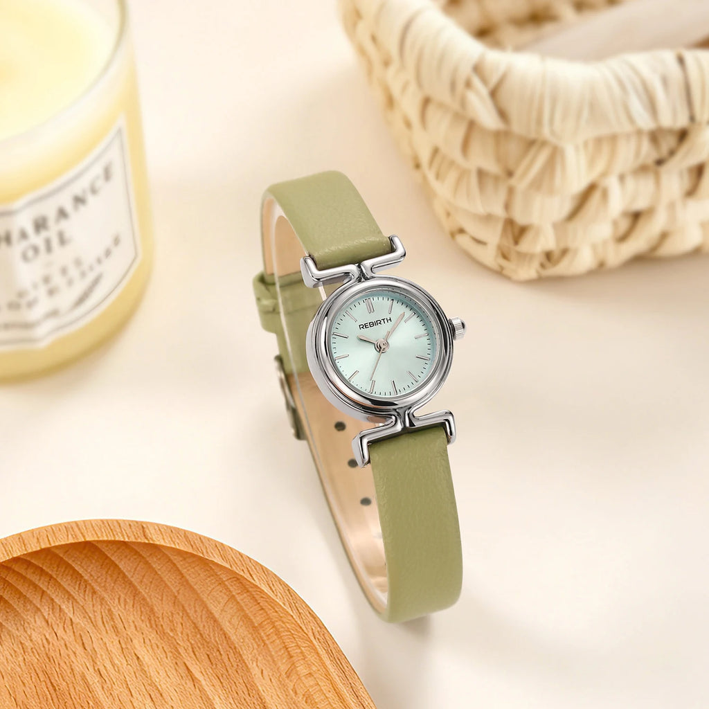 REBIRTH Gold Quartz Watch – Leather Band, Water-Resistant Quartz Wrist Watch Nixie