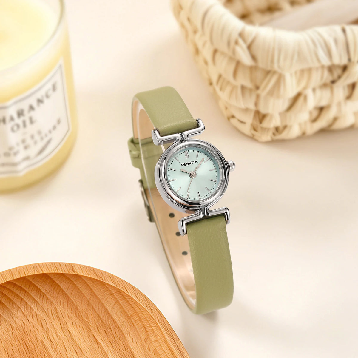 REBIRTH Gold Quartz Watch – Leather Band, Water-Resistant Quartz Wrist Watch Nixie