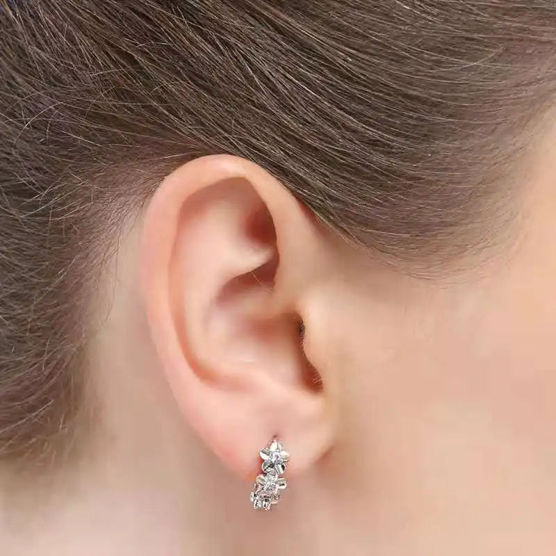 Camellia Zirconia Ear Clips – Silver-Plated Fashion Earrings Clip-On Earrings Nixie