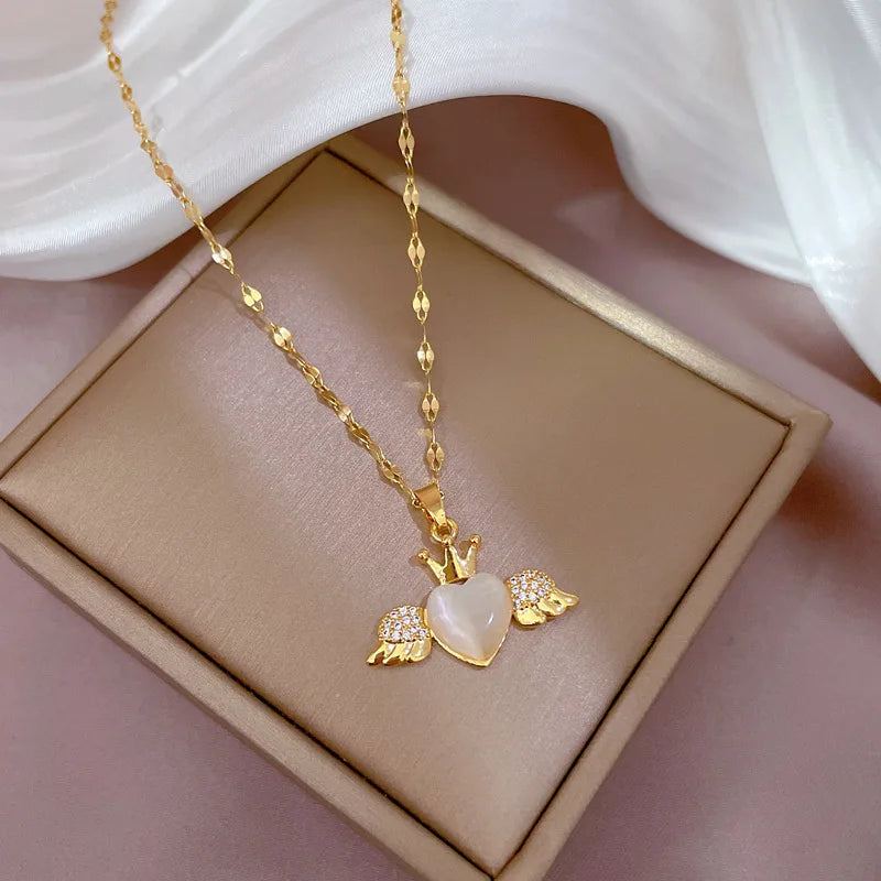 Angel Heart Pendant Necklace | Gold Stainless Steel Chain Pendant Necklace Nixie