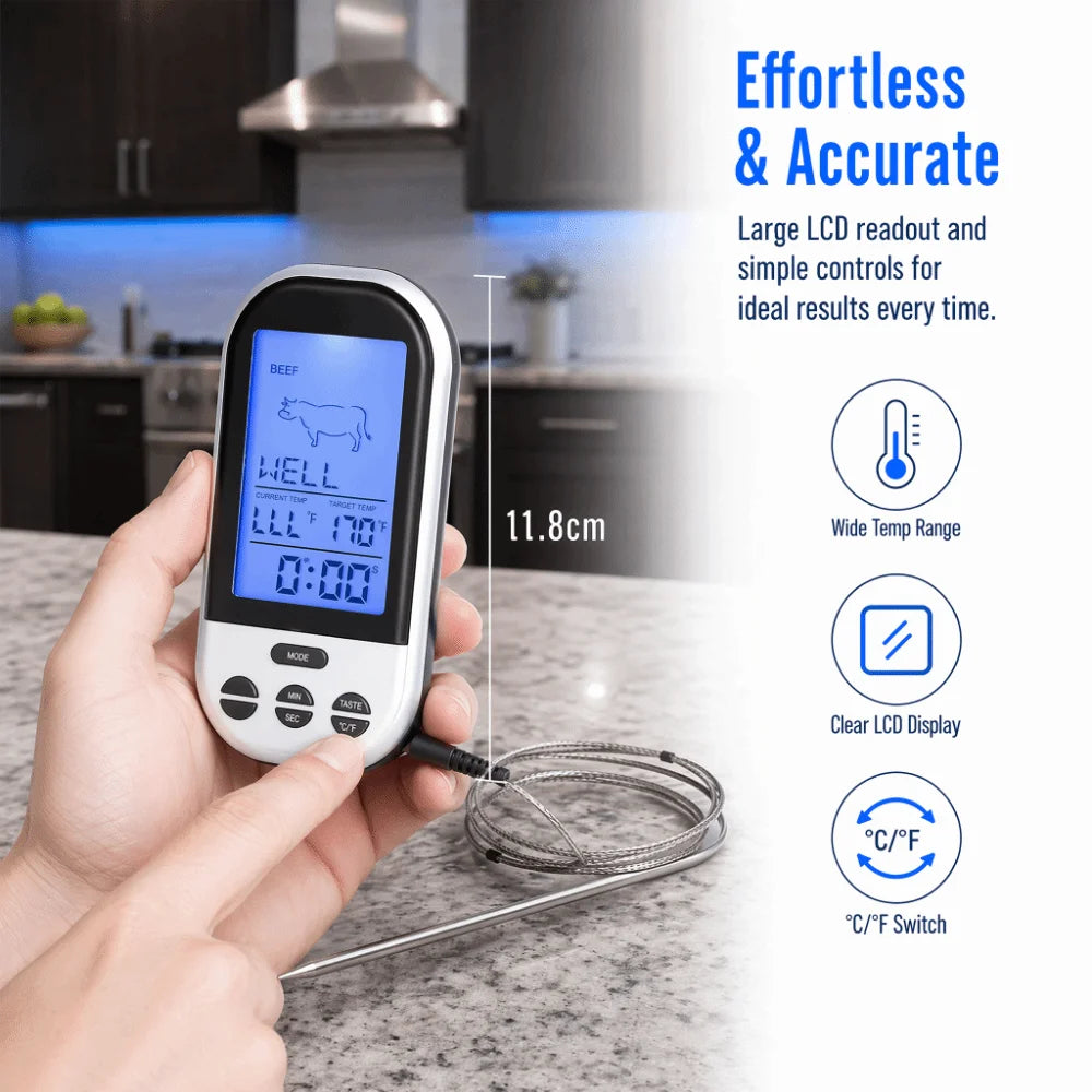 Digital Probe Food Thermometer – LCD Display, C/F Switch Kitchen Thermometer Nixie