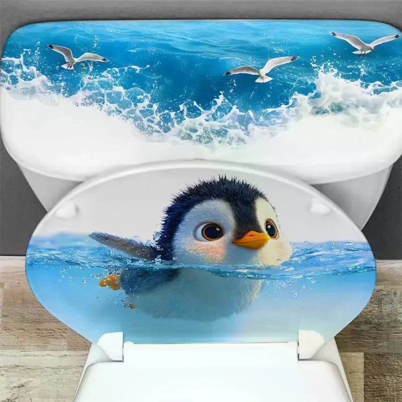 Cute Penguin Waterproof Bathroom Toilet Stickers – Self-Adhesive Bathroom Wall Decal Nixie