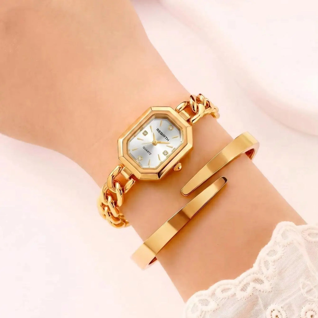 REBIRTH 2-Piece Casual Watch & Bracelet Set – Digital Quartz Watch & Bracelet Set Nixie