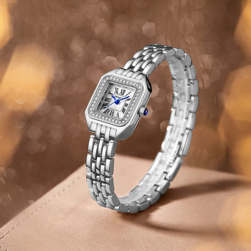 REBIRTH Women's Square Roman Numeral Quartz Watch | Elegant Women's Quartz Watch Nixie