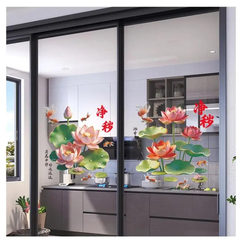 Lotus Koi Fish PVC Glass Wall Decals – Self-Adhesive Stickers Glass Wall Decal Nixie