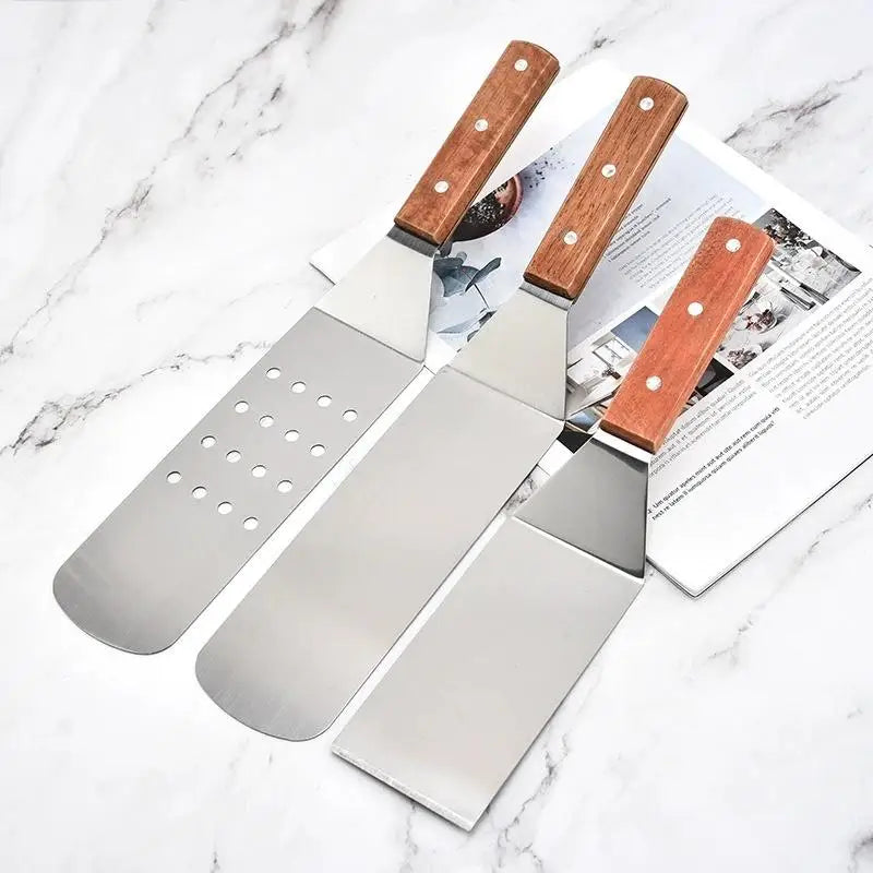 Stainless Steel BBQ Spatula & Grill Scraper Wood Handle BBQ Spatula Nixie