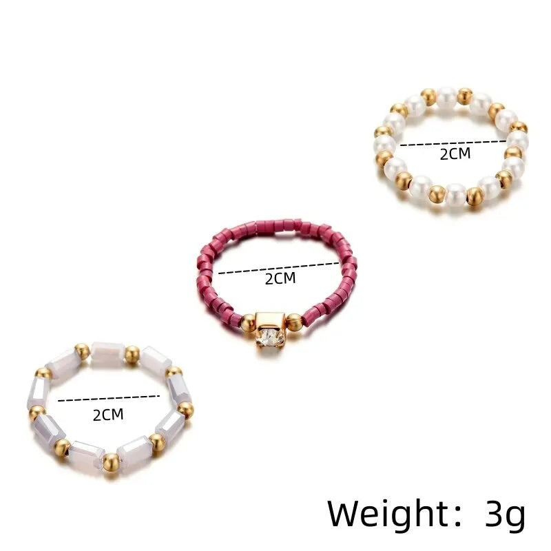 3pcs Bohemian Pearl Rings Set – Beaded Party Jewelry for Women