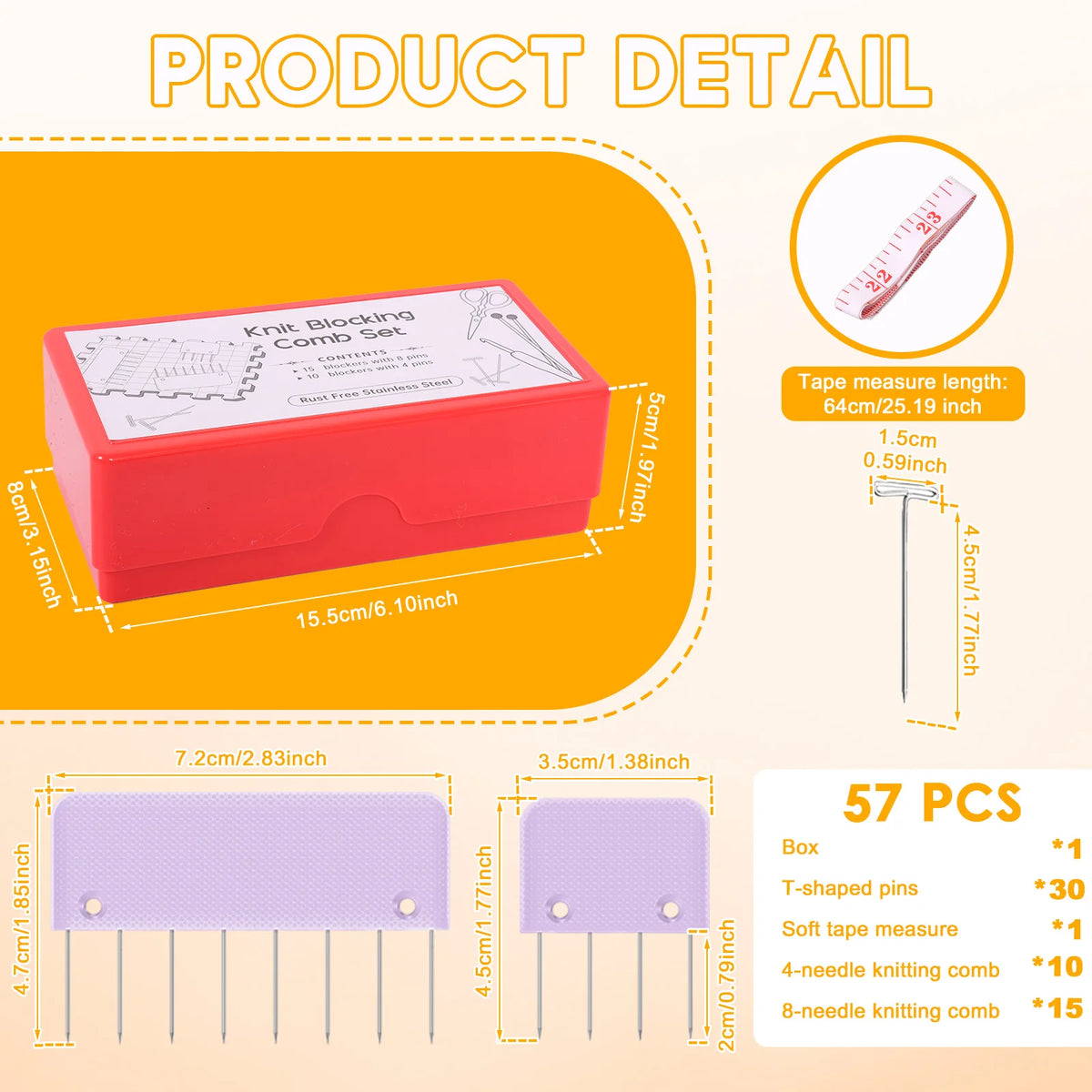 Knit Blocking Comb Set – 57 Pcs with T-Pins & Measuring Tape Knitting Blocking Set Nixie