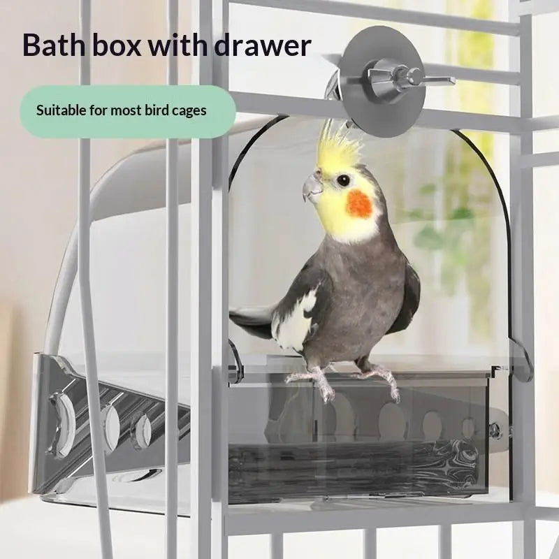 Transparent Bird Bath Box with Removable Drawer | Pet Birds