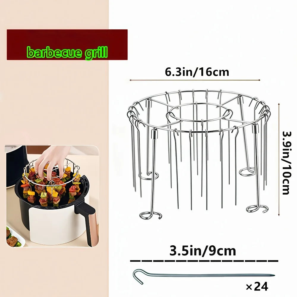 24-Skewer Vertical Air Fryer Rack – Stainless Steel Kabob Set