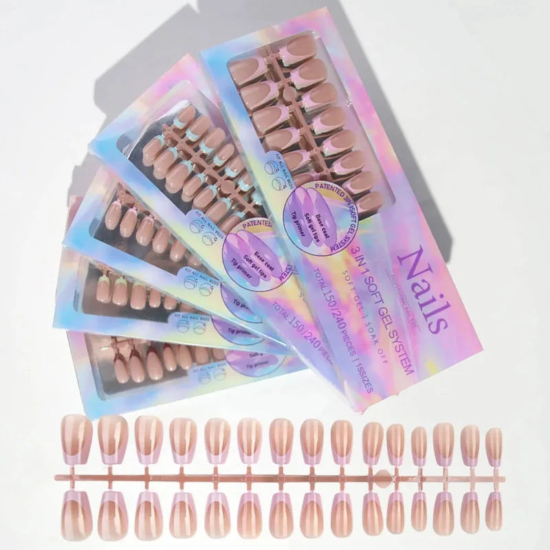 150pcs Press On Nails Set – 6 Colors Almond French Tips Press On Nails Nixie