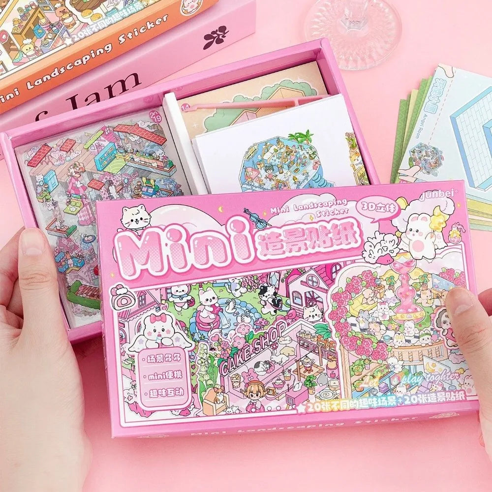 3D Cartoon Landscape Sticker Book – Miniature Cabin Scene for Kids Kids Sticker Book Nixie