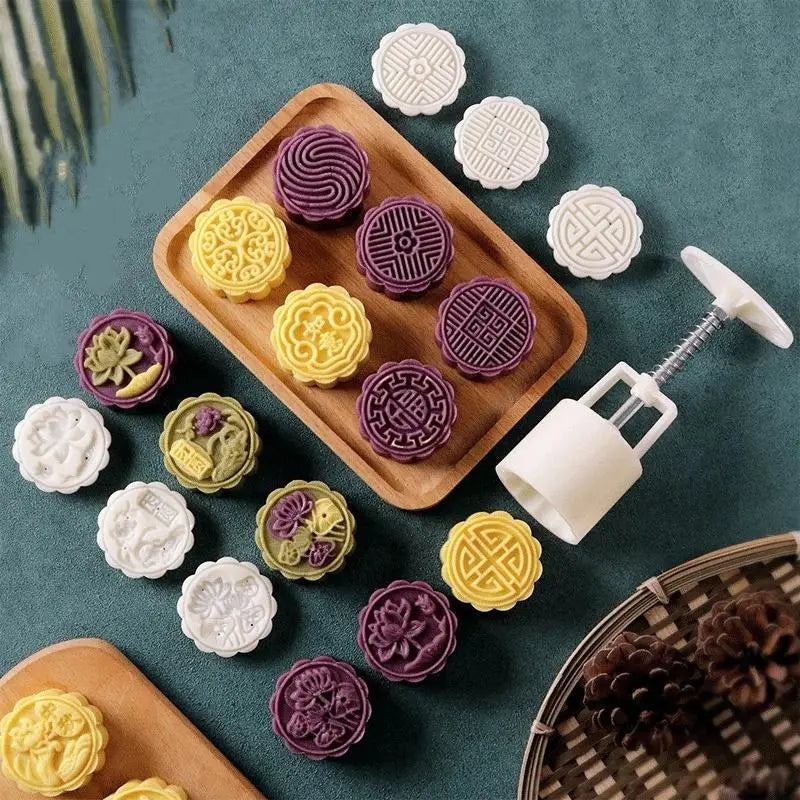 DIY Mooncake Mold Hand Press Pastry Embossing Tool Set Pastry Baking Mold Nixie