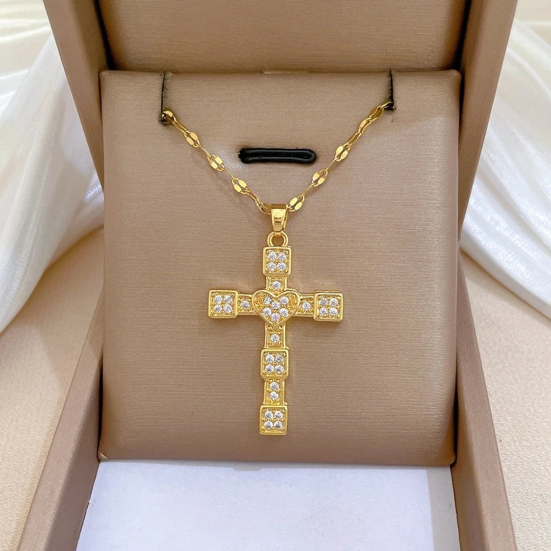 Women's Gold Cross Pendant Necklace | Stainless Steel Choker Cross Pendant Necklace Nixie