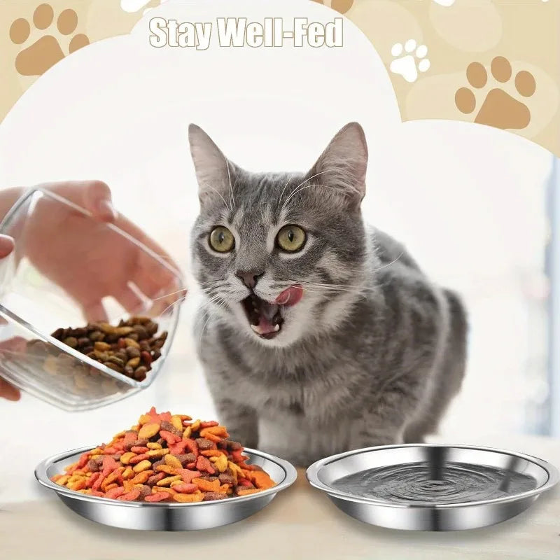 Stainless Steel Cat Bowls 2/6 Pcs – Non-Slip Wide Low-Profile