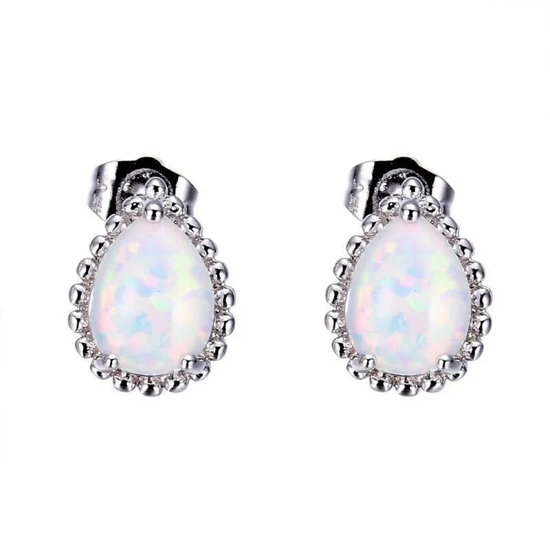Women's Silver Simulated Opal Drop Dangle Earrings