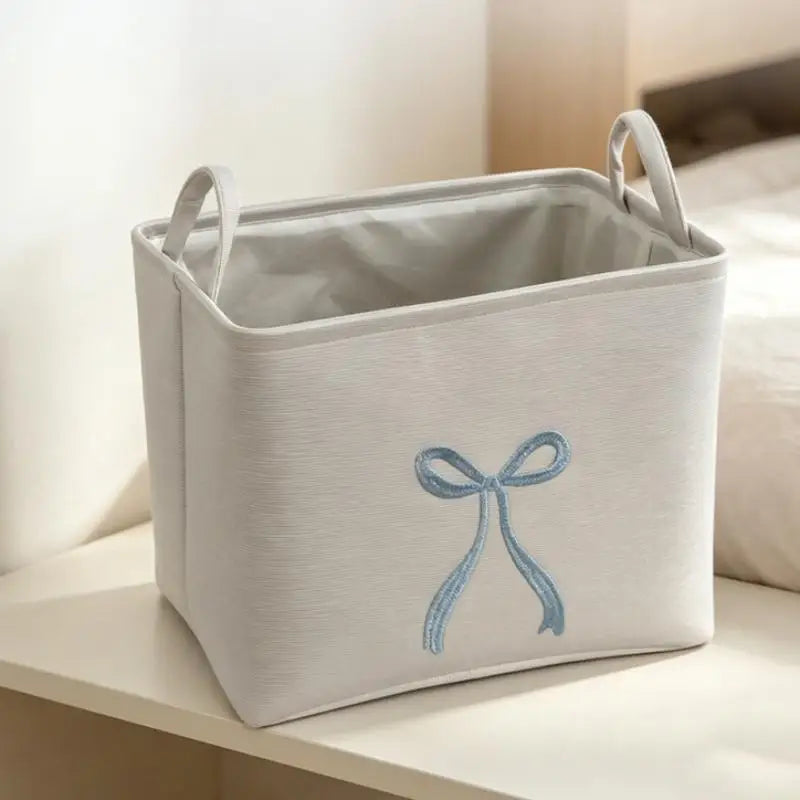 Foldable Fabric Storage Basket with Bow Embroidery & Handles Fabric Storage Basket Nixie