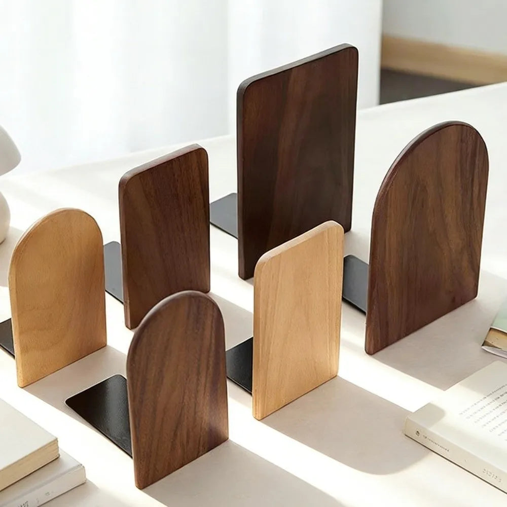 Minimalist Solid Wood Bookends – Anti-Slip Detachable Holders Wooden Bookends Nixie