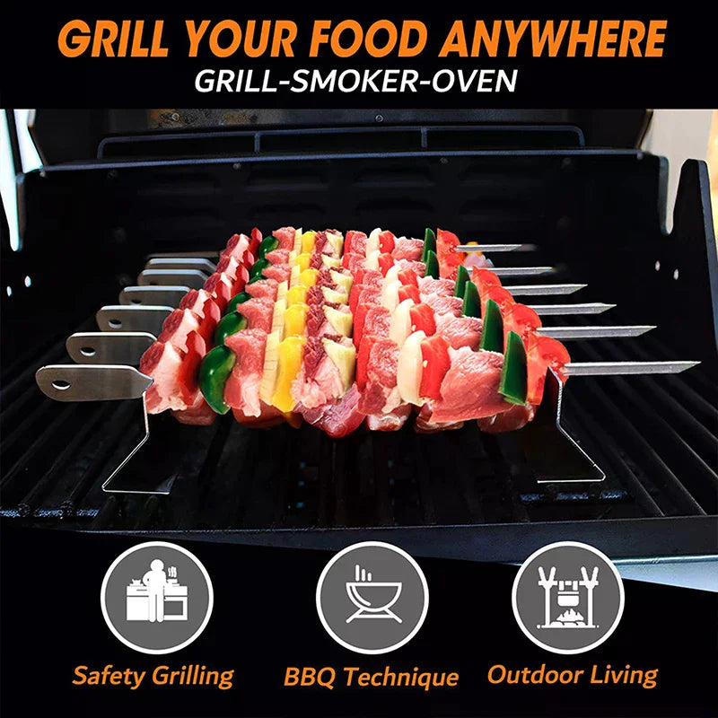 2-Pack Stainless Steel BBQ Skewer Holder Rack – 9-Slot Kabob BBQ Skewer Rack Nixie