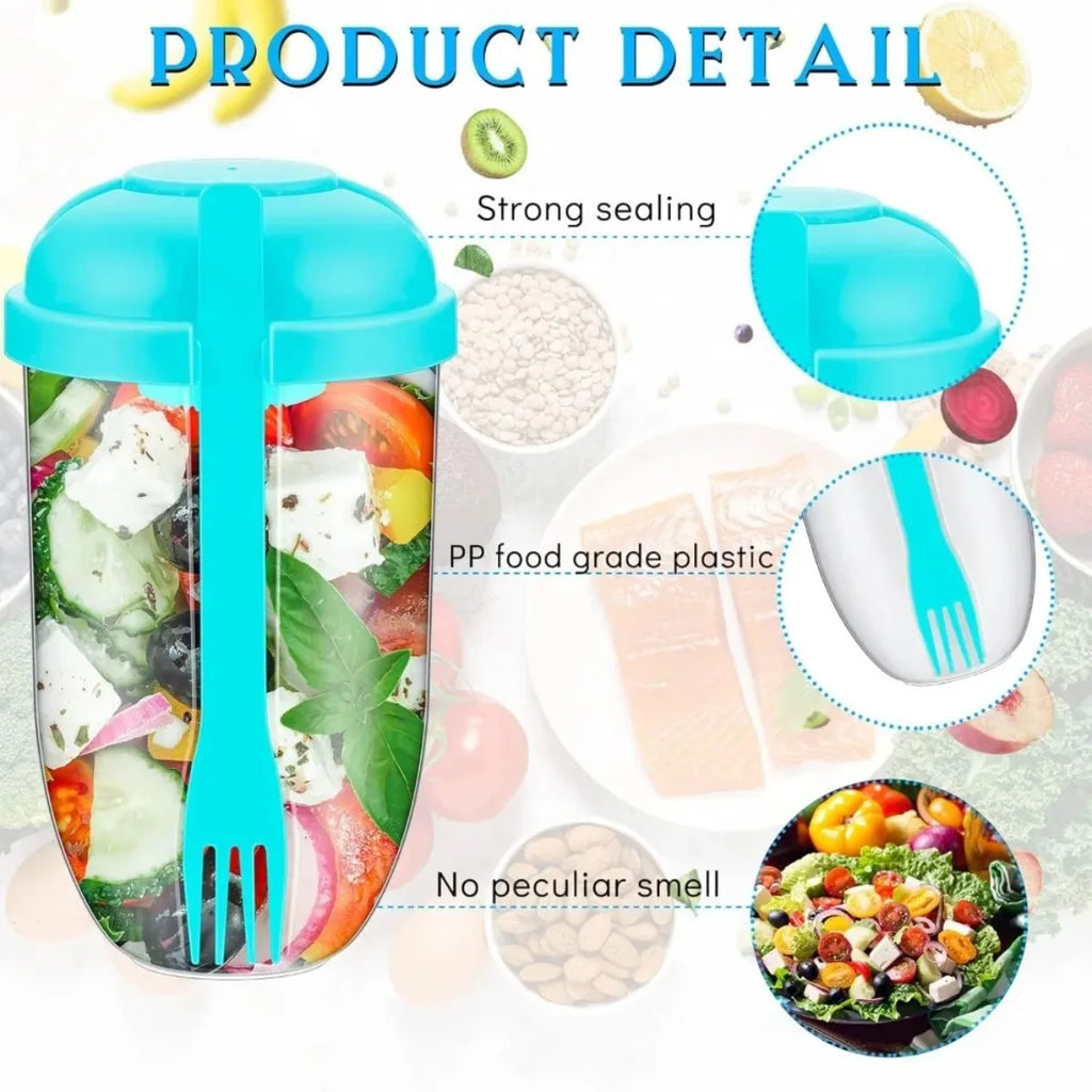 Leak Proof Salad Shaker Cup with Lid & Fork – BPA Free Salad Shaker Container Nixie