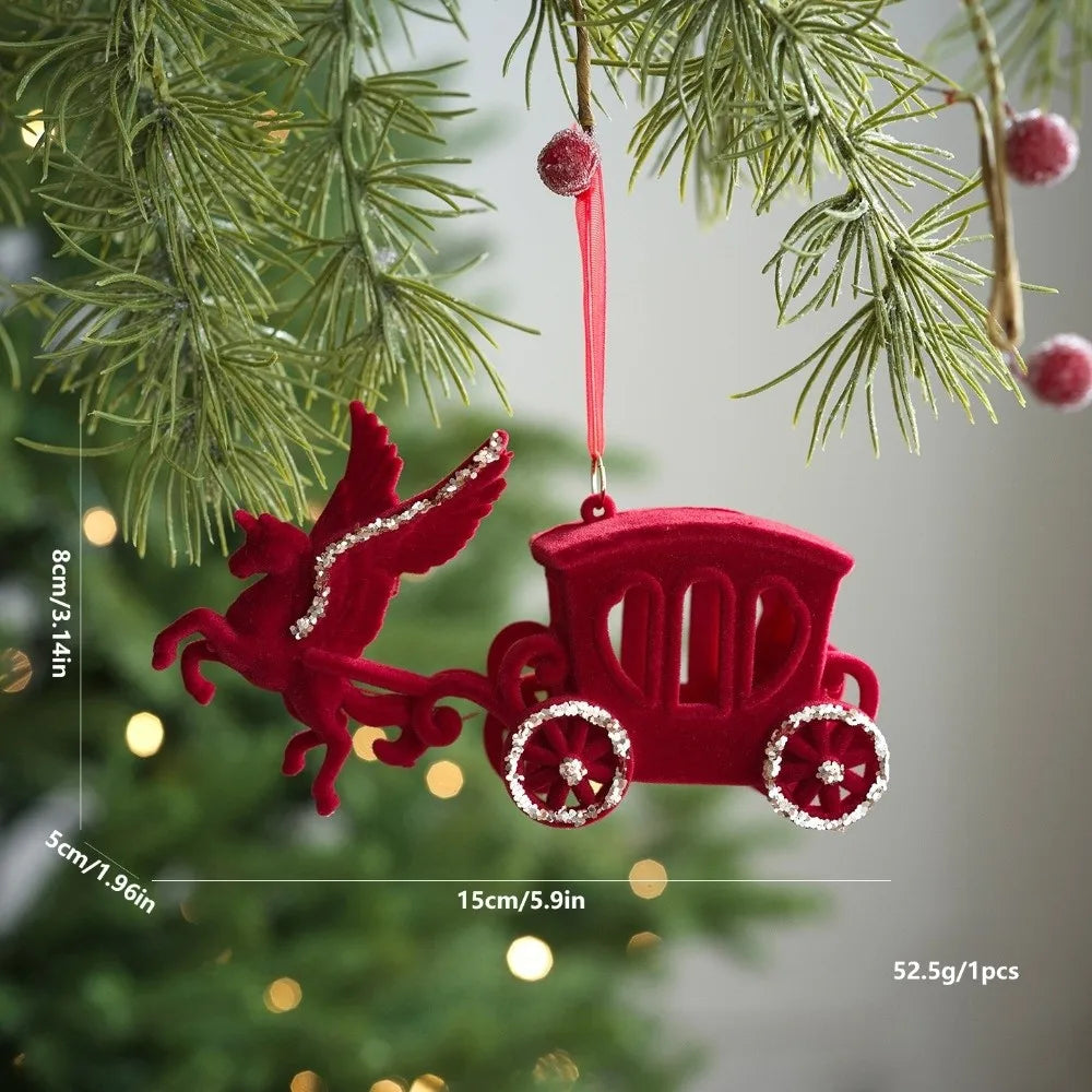 Velvet Elk Christmas Tree Ornament – Red Bow Pendant Decor