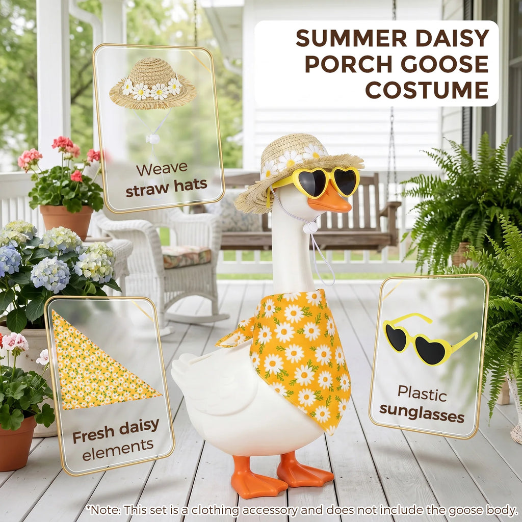 Hawaiian Porch Goose Outfit – Straw Hat, Bandana & Sunglasses Goose Statue Costume Nixie