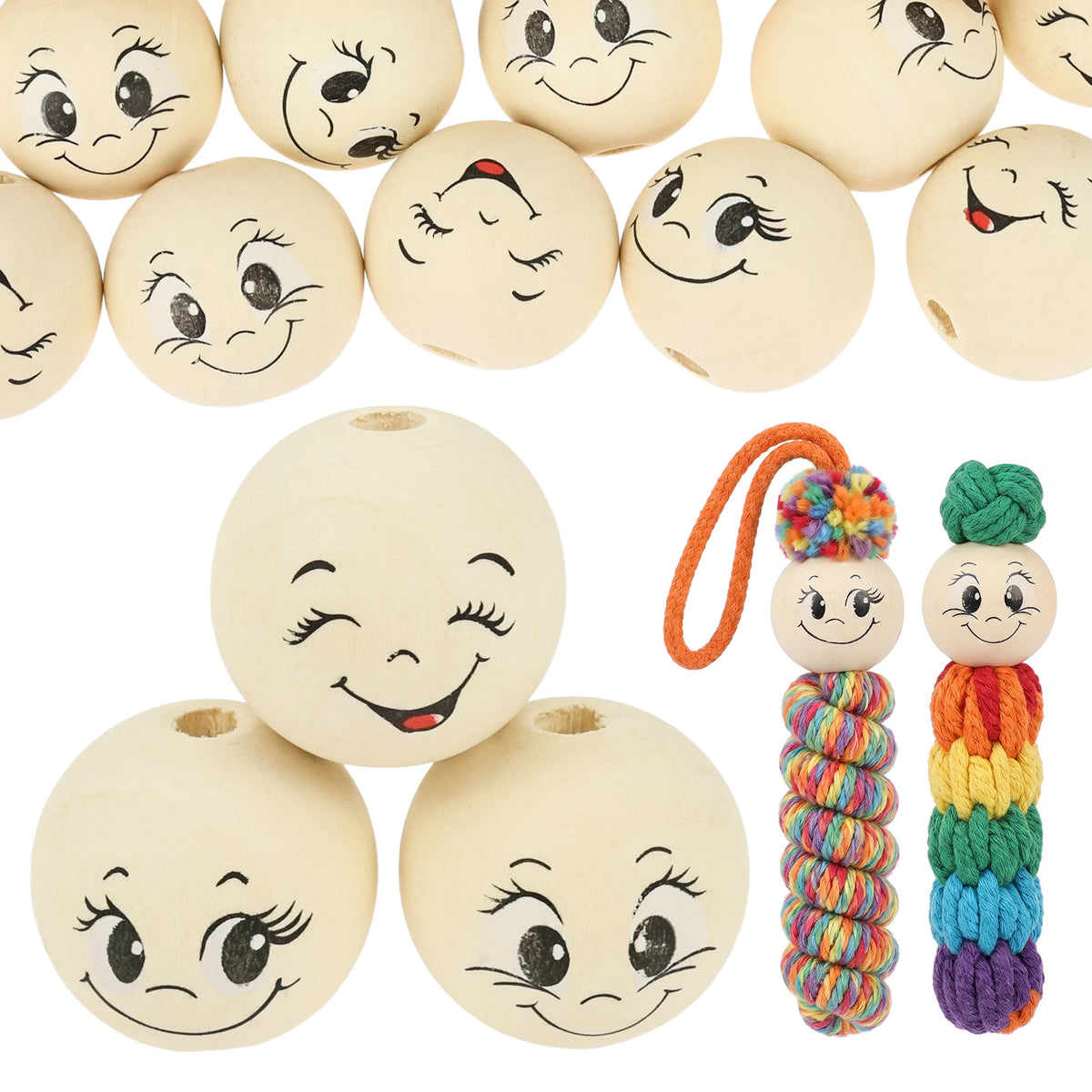 66Pcs Smiley Face Wooden Beads for DIY Jewelry & Crafts DIY Craft Beads Nixie