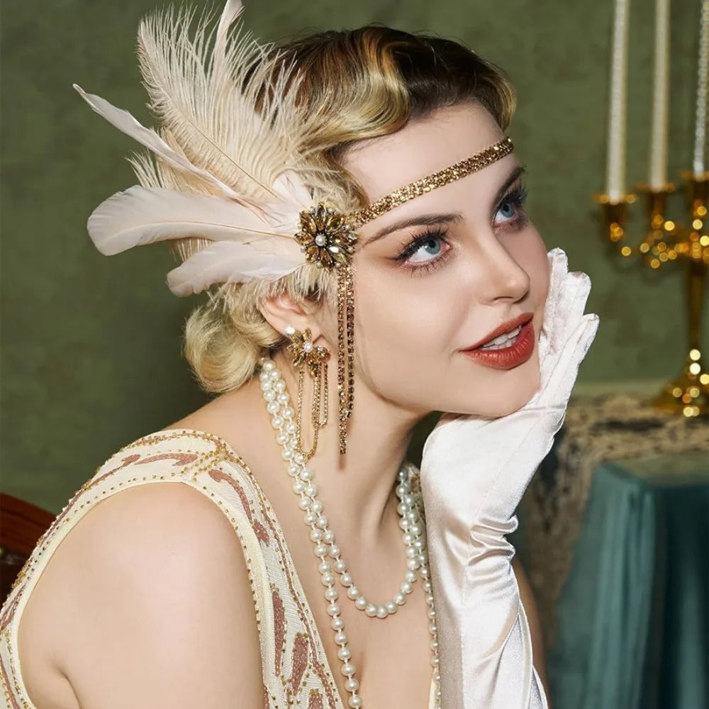 1920s Feather Hairband Rhinestone Headpiece | Gatsby Party