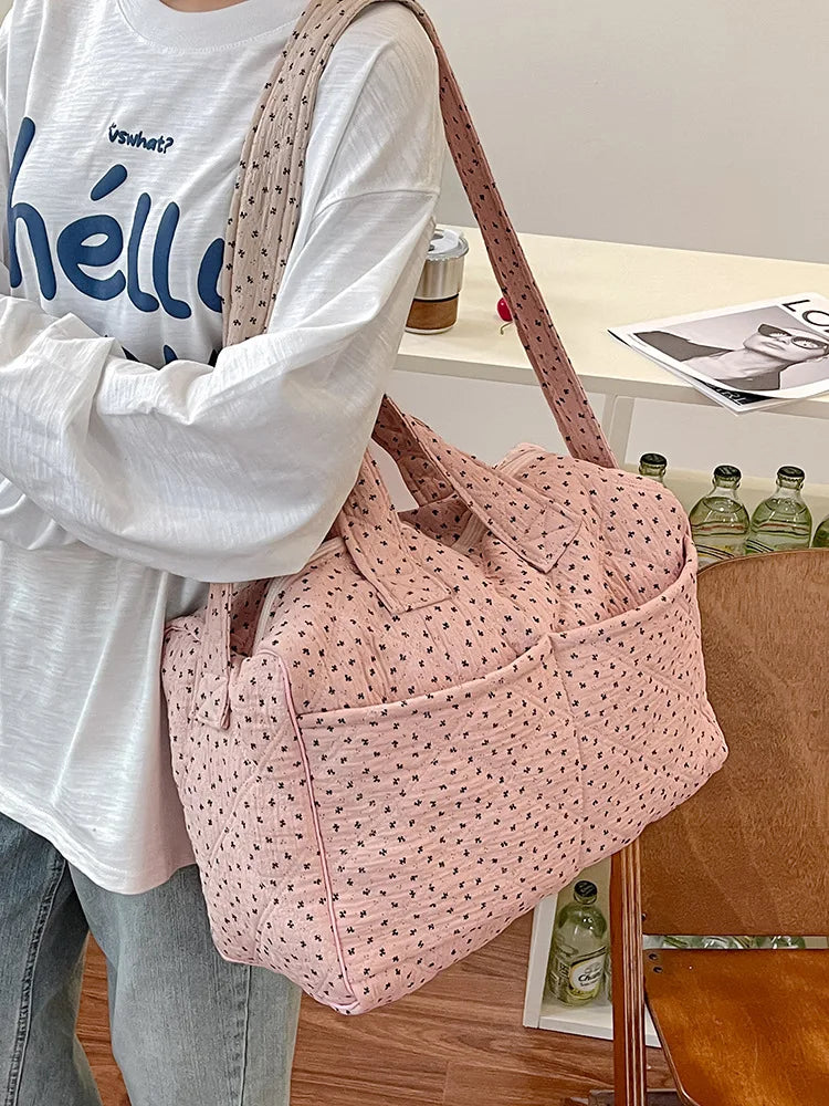 Women's Pink Floral Canvas Handbag – Large Shoulder Bag Women's Shoulder Bag Nixie