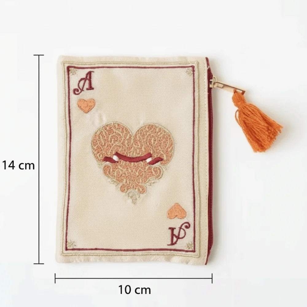Hand-Embroidered Cosmetic Bag | Retro Fringe Playing Card Pouch Cosmetic Pouch Nixie