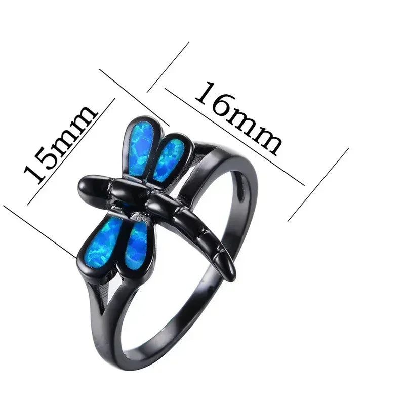 Dragonfly Ring Zinc Alloy Black Blue Simulated Opal | Sizes 6–10 Fashion Ring Nixie
