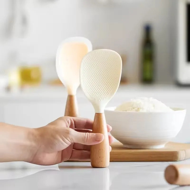 Wooden Handle Silicone Rice Spoon – Non-Stick & Heat Resistant Kitchen Utensil Nixie