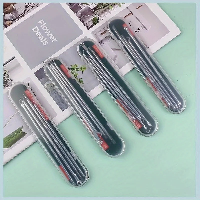 4-Pack Blackhead Extractor Tool Kit – Stainless Steel Pore Cleaner Skin Care Tool Kit Nixie