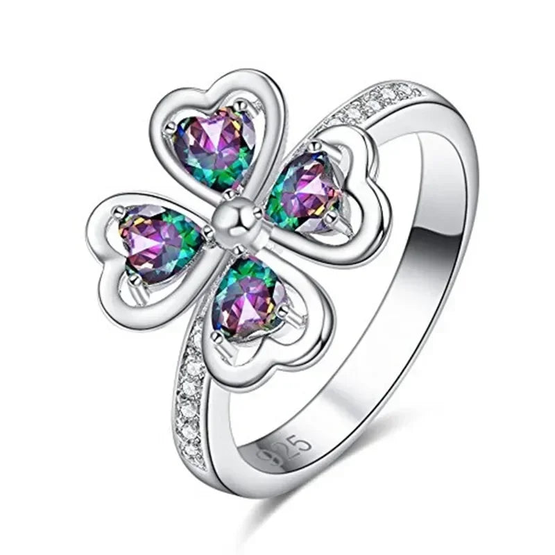 Silver Rainbow Zircon Geometric Ring – Unisex Sizes 6–10 Fashion Ring Nixie