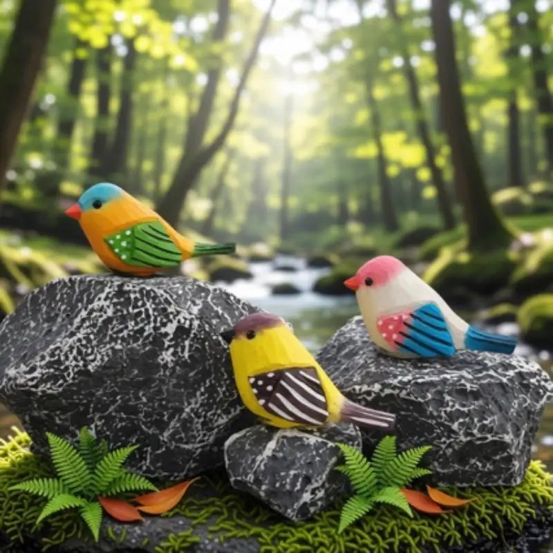 Hand Carved Wooden Bird Figurine – Hand Painted Colorful Decor Wood Bird Figurine Nixie