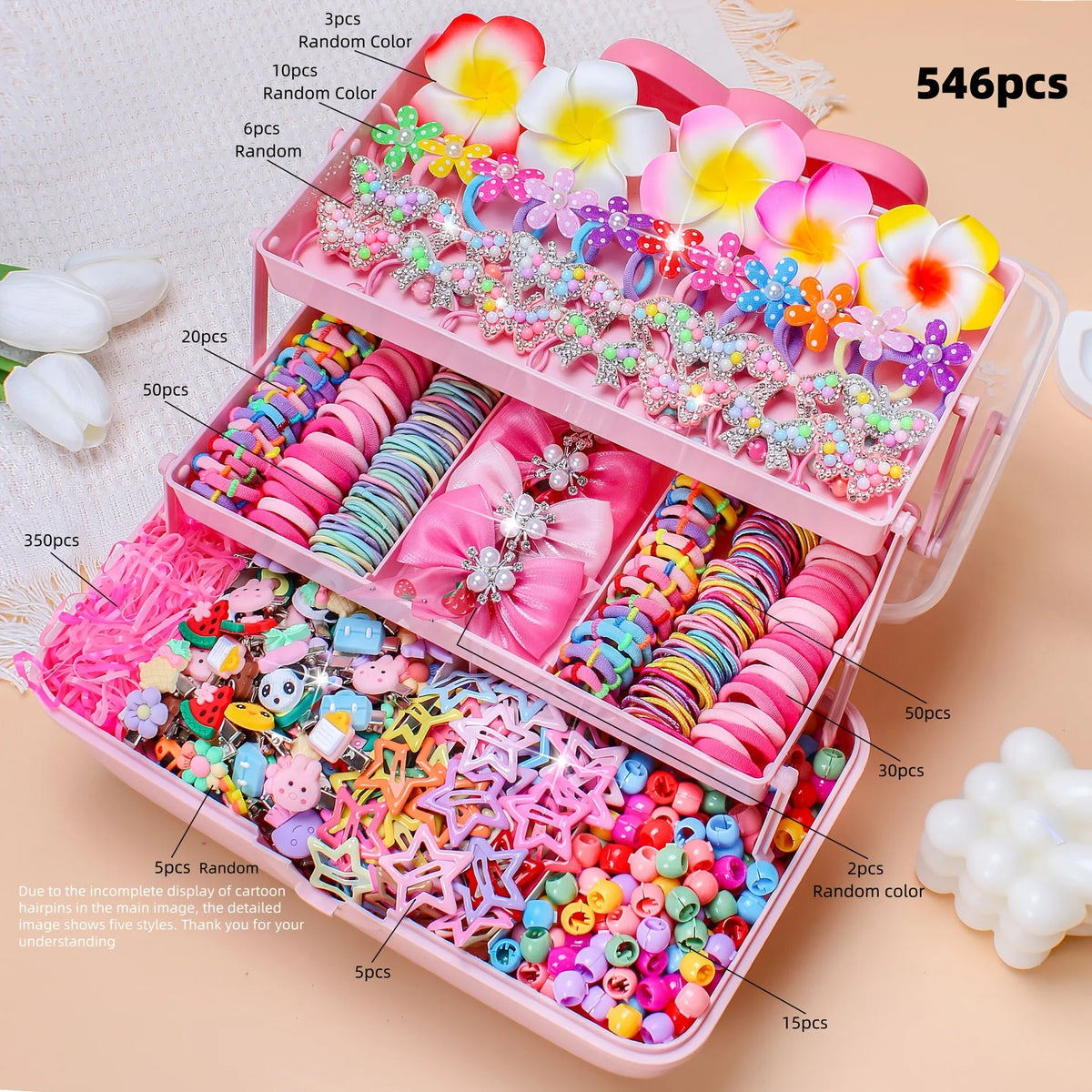 546-Pc Girls Hair Accessories Set – Bow Clips & Elastic Bands Girls Hair Accessories Nixie 546pcs-No box
