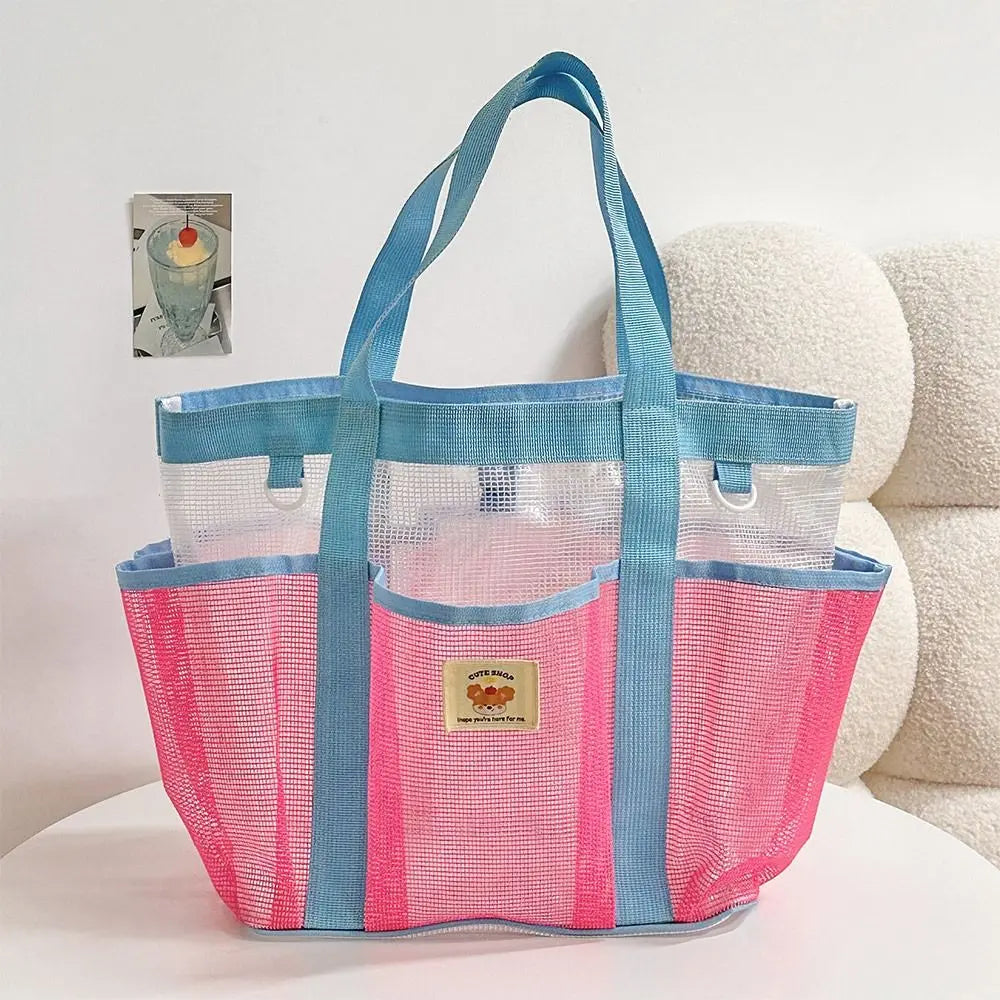 Large Mesh Beach Tote Bag – Multi-Pocket Shoulder Bag