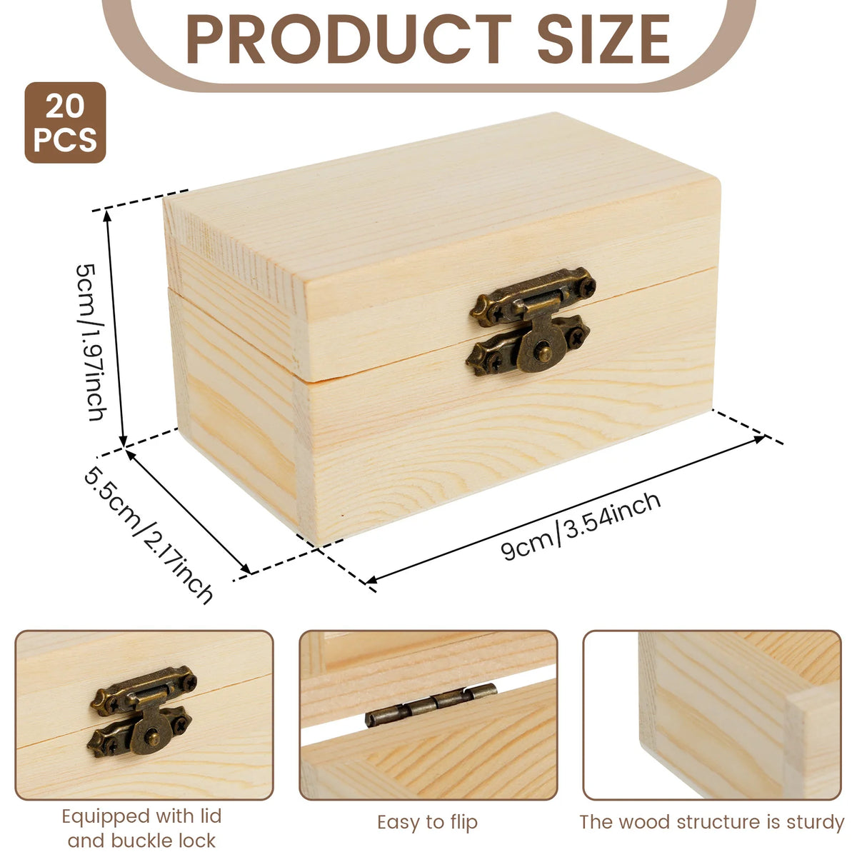 Unfinished Wooden Treasure Box with Lid & Hasp – DIY Craft Wooden Craft Box Nixie 20Pcs Style 1