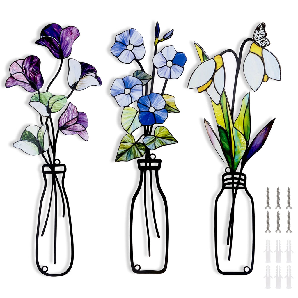 Metal Flower Wall Art Set – Rustic Farmhouse Decor (3 Pcs) Metal Wall Art Nixie