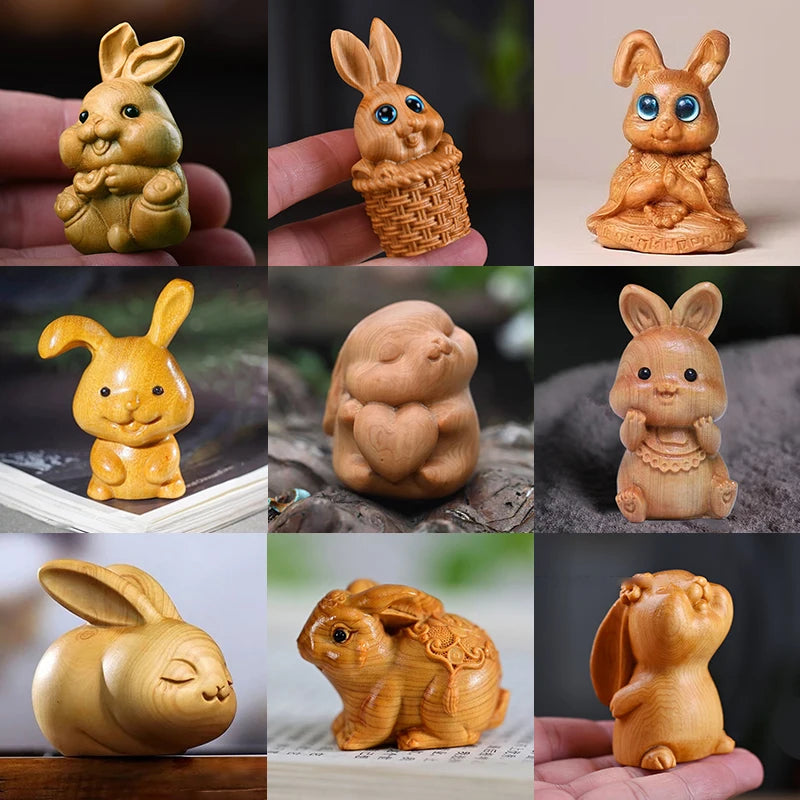 Wood Carved Easter Bunny Figurine – Cute Rabbit Ornament & Gift Wooden Rabbit Figurine Nixie