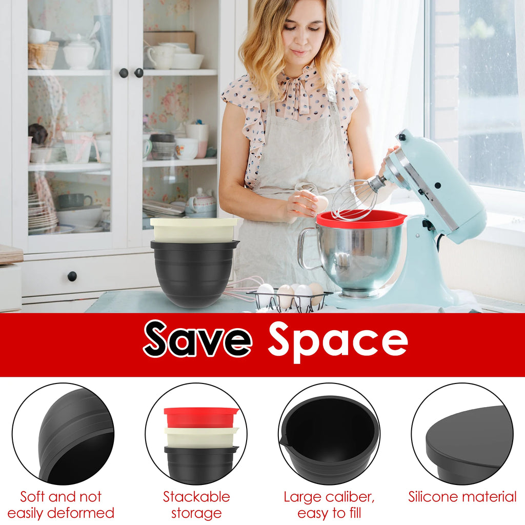 Silicone Bowl Liners for KitchenAid 5 Qt Mixer – 3 Pack + Lids Mixer Bowl Liner Nixie