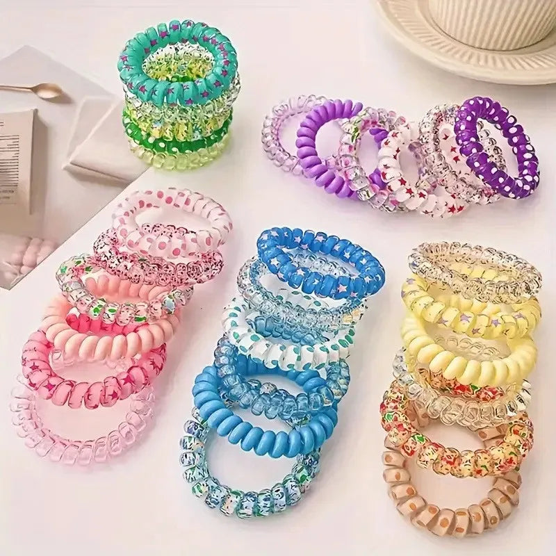 6-Pack Spiral Elastic Hair Ties – Colorful Telephone Wire Bands Elastic Hair Ties Nixie