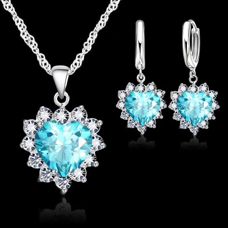 Multicolor Heart Crystal Necklace & Earring Set | Women's Gift Crystal Jewelry Set Nixie