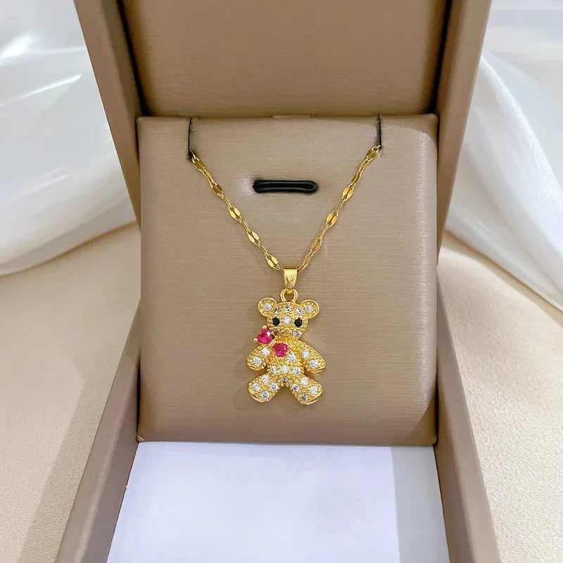 Butterfly Knot Bear Pendant Gold Choker Necklace for Women Pendant Choker Necklace Nixie