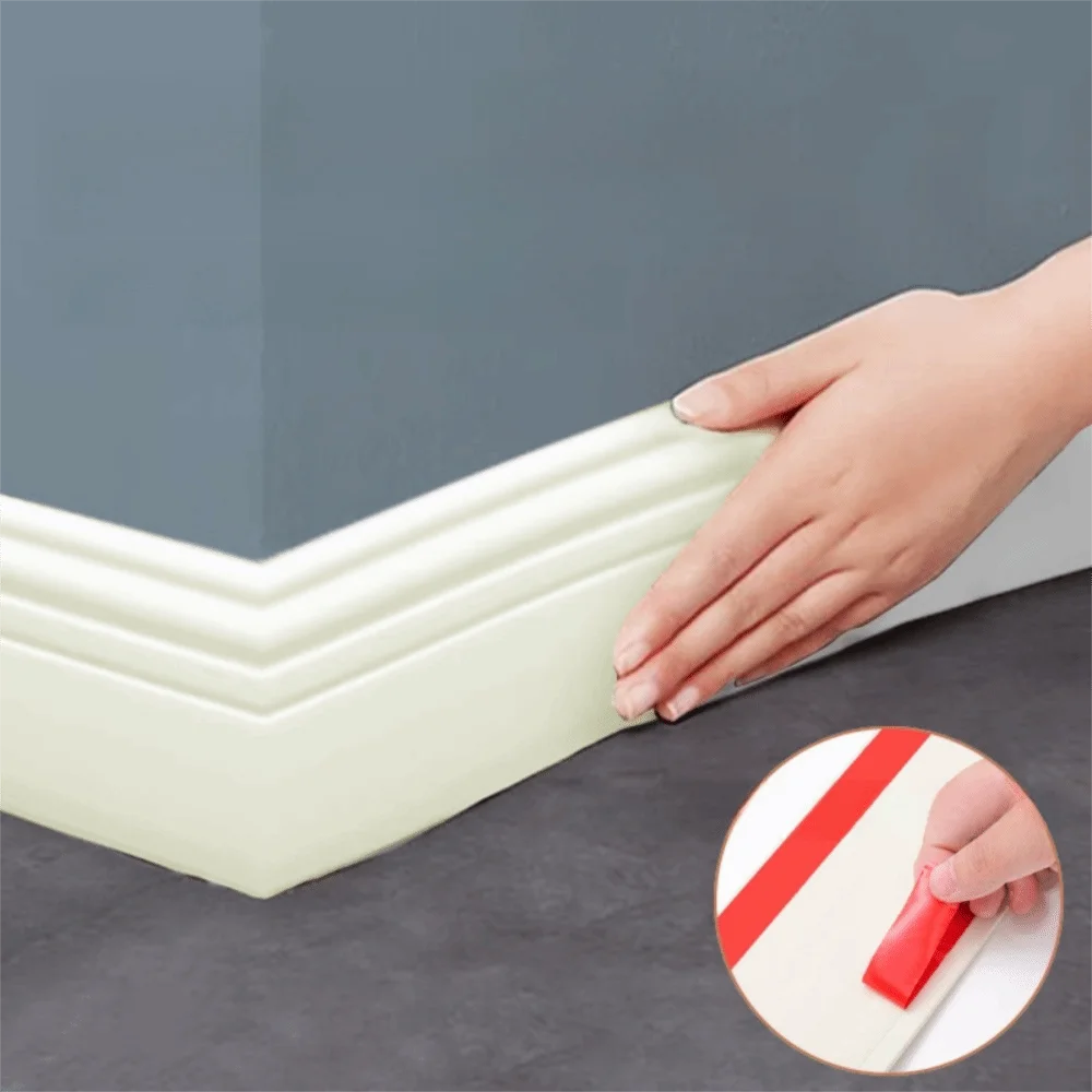 3D Self-Adhesive Baseboard Molding Wall Trim Strip | Home Decor Wall Baseboard Trim Nixie White- Width-10cm