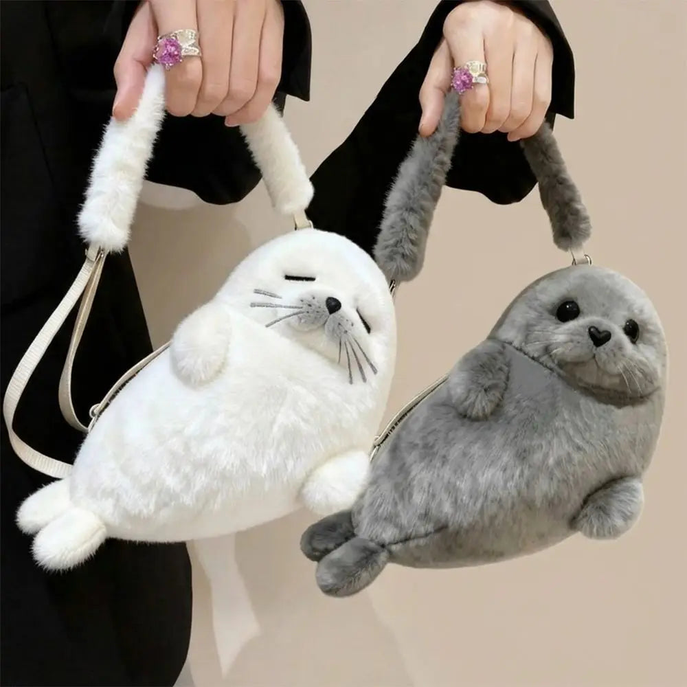 Cute Seal Plush Crossbody Bag – Fluffy Cartoon Shoulder Bag Plush Crossbody Bag Nixie
