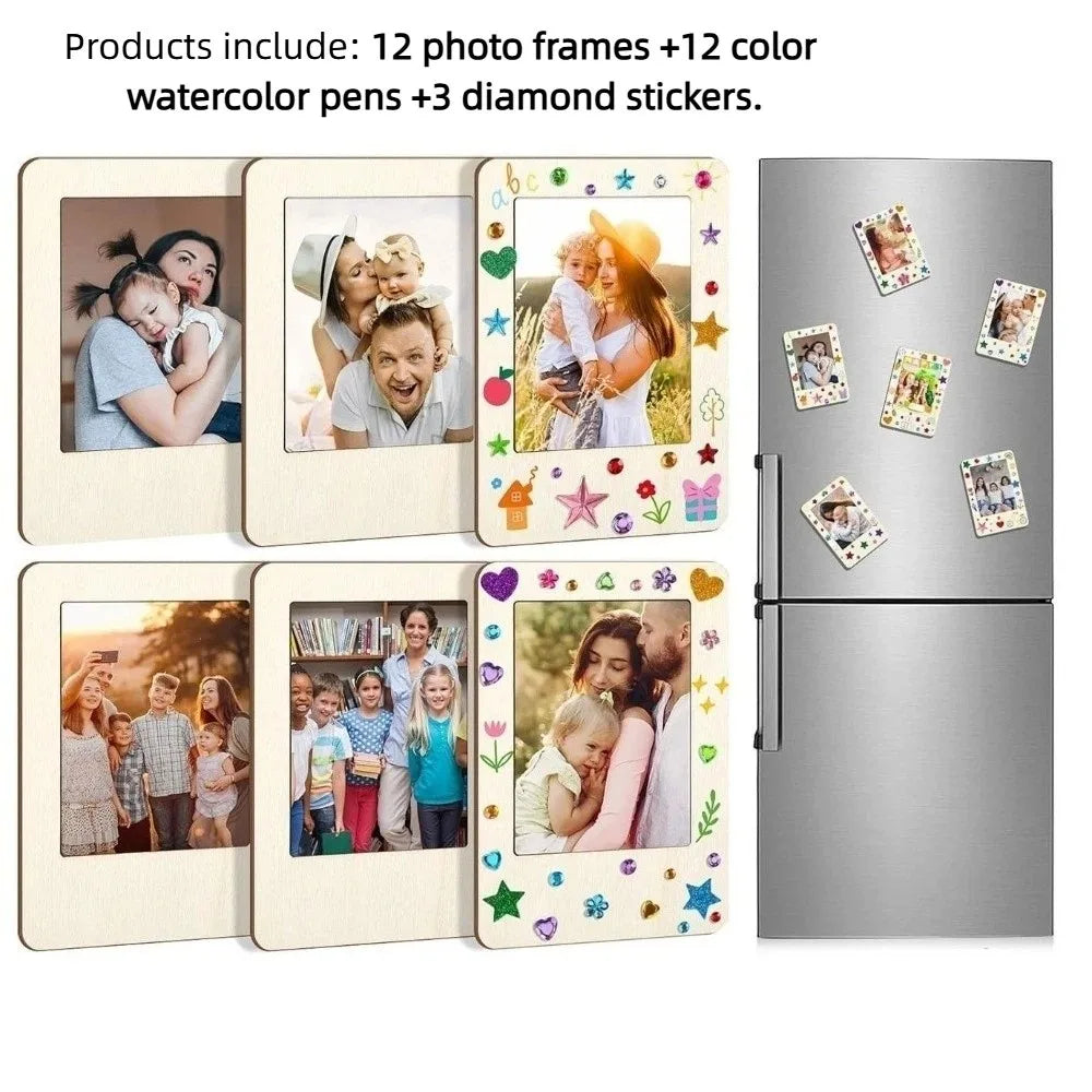 DIY Wooden Picture Frames Set with Markers & Stickers – 12 Pack