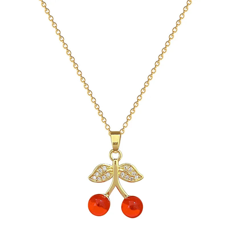 Cherry Pendant Necklace Women – Gold Stainless Steel Chain Pendant Necklace Nixie