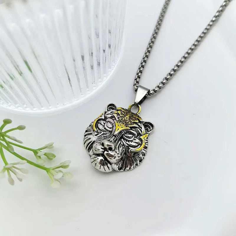 Vintage Tiger Head Pendant Necklace – Unisex Silver Style Pendant Necklace Nixie